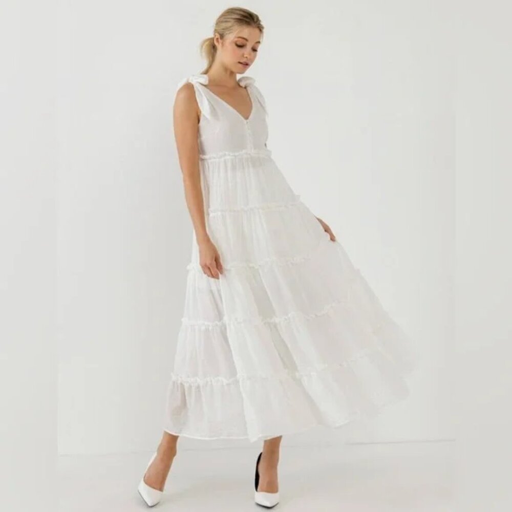 NWT Free the Roses Tiered 100% Cotton Maxi Dress, White, Size M